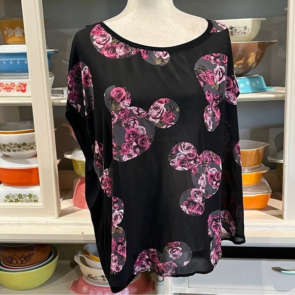 Disney Tops - Disney Floral Mickey Silhouette Shirt - Size 3X